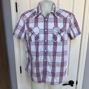 AMERICAN EAGLE Vintage Fit Pearl Snap Short Sleeve Plaid Button Shirt Men XL